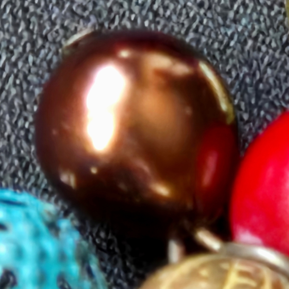 VTG Boho Multicolor Beaded Bracelet Stretch w Wood Glass Metal and Resin Beads - Picture 6 of 9